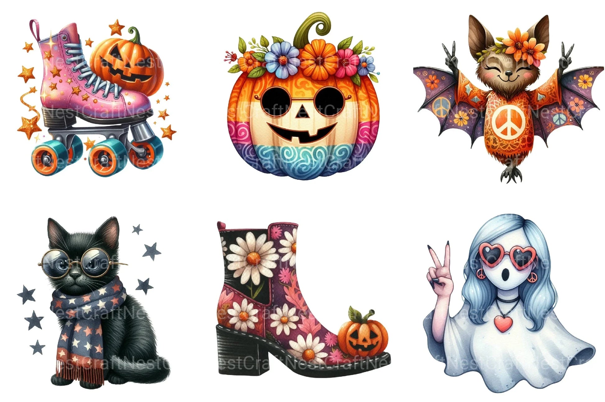 Retro Fall Halloween Clipart Bundle 77 - CraftNest - Digital Crafting and Art