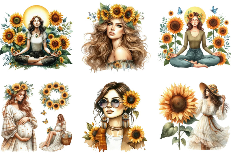 Sunflower Woman Clipart Bundle - CraftNest - Digital Crafting and Art