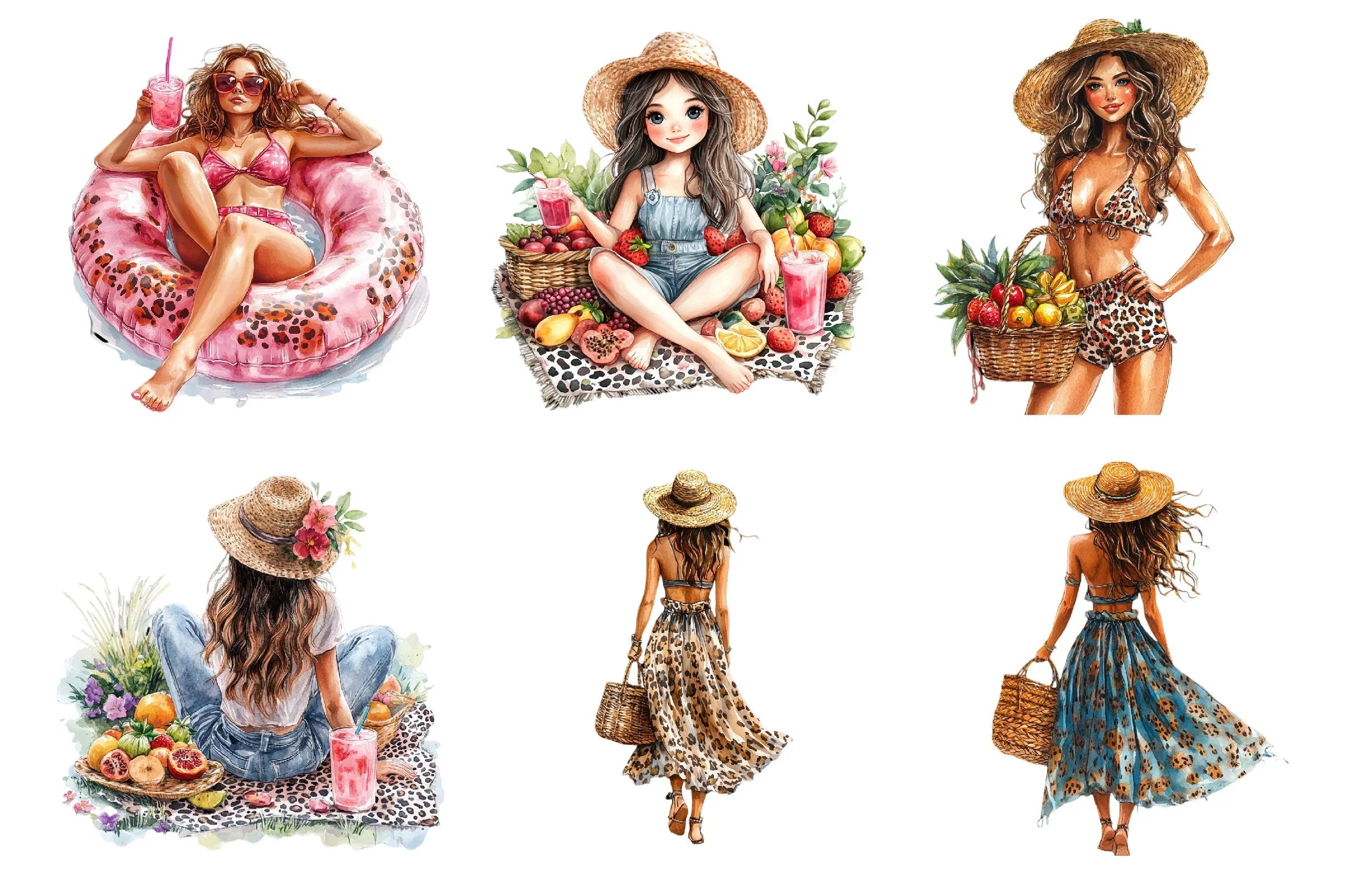 Leopard Print Summer Girl Clipart Bundle - CraftNest - Digital Crafting and Art