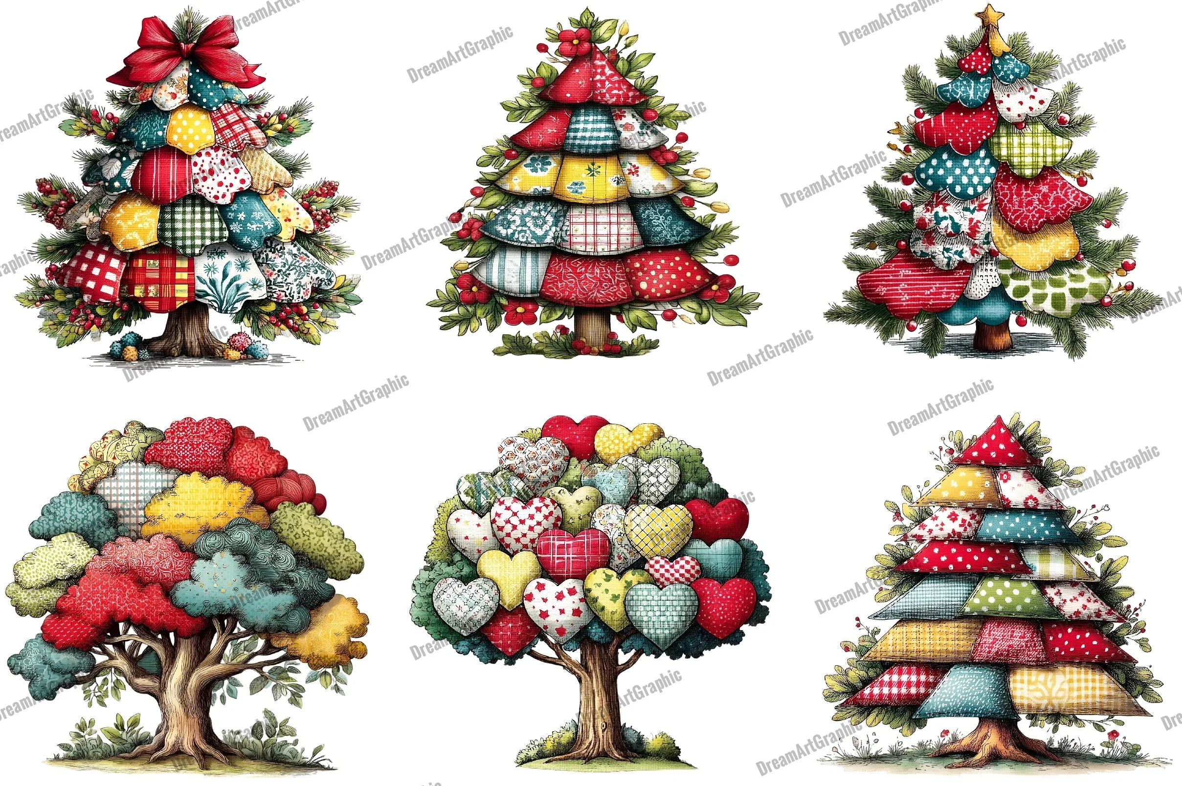 Christmas Tree Patchwork Clipart Bundle - CraftNest - Digital Crafting and Art