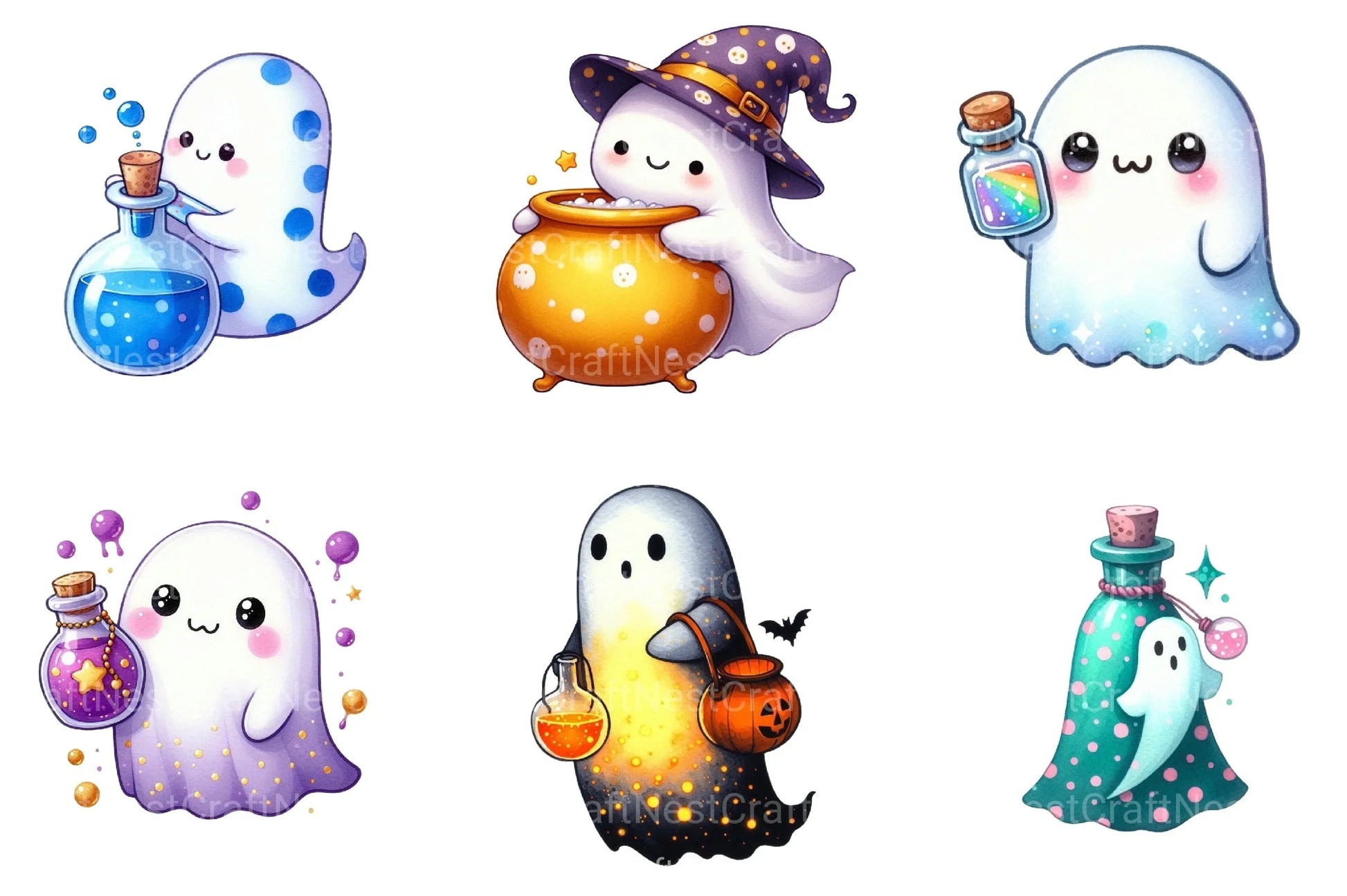 Polka Dot Potion Ghost Halloween Clipart Bundle - CraftNest - Digital Crafting and Art