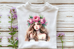 Girl with Peonies Flower Clipart Bundle 4 - CraftNest - Digital Crafting and Art