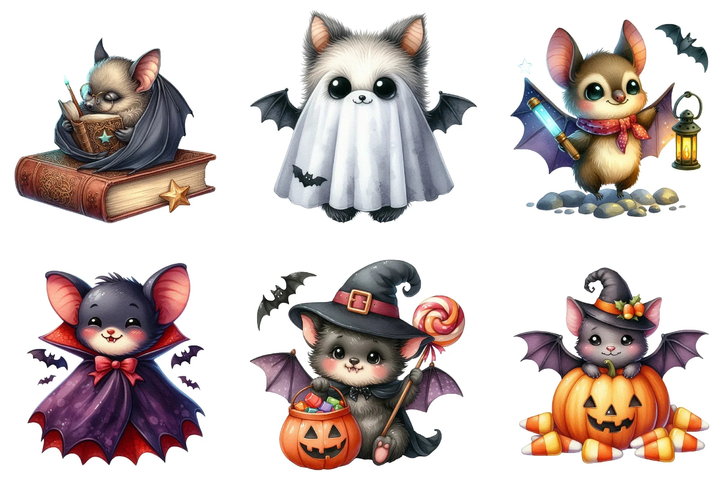 Cute Bats Halloween Clipart Bundle - CraftNest - Digital Crafting and Art