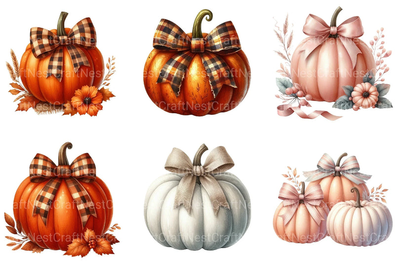 Autumn Pumpkin & Bow Clipart Bundle - CraftNest - Digital Crafting and Art
