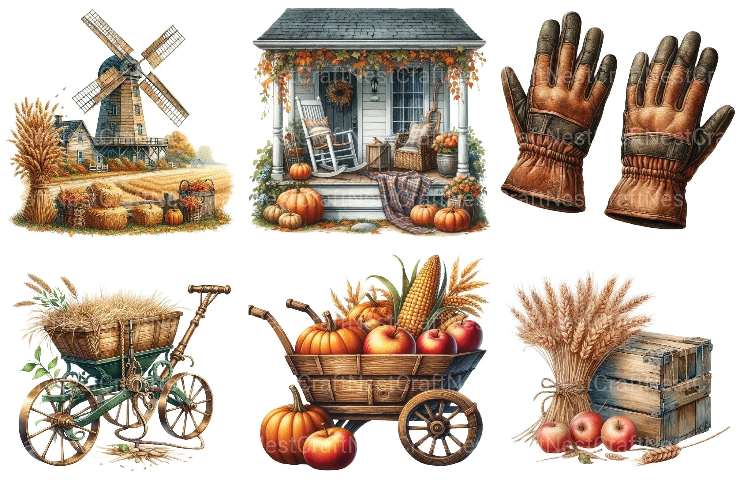 Antique Autumn Farming Clipart Bundle - CraftNest - Digital Crafting and Art