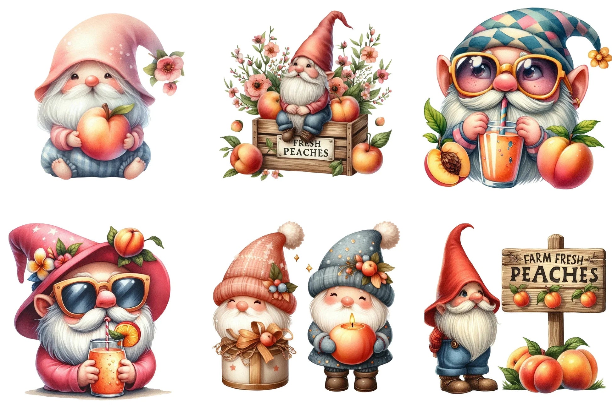 Summer Peach Gnome Clipart Bundle - CraftNest - Digital Crafting and Art