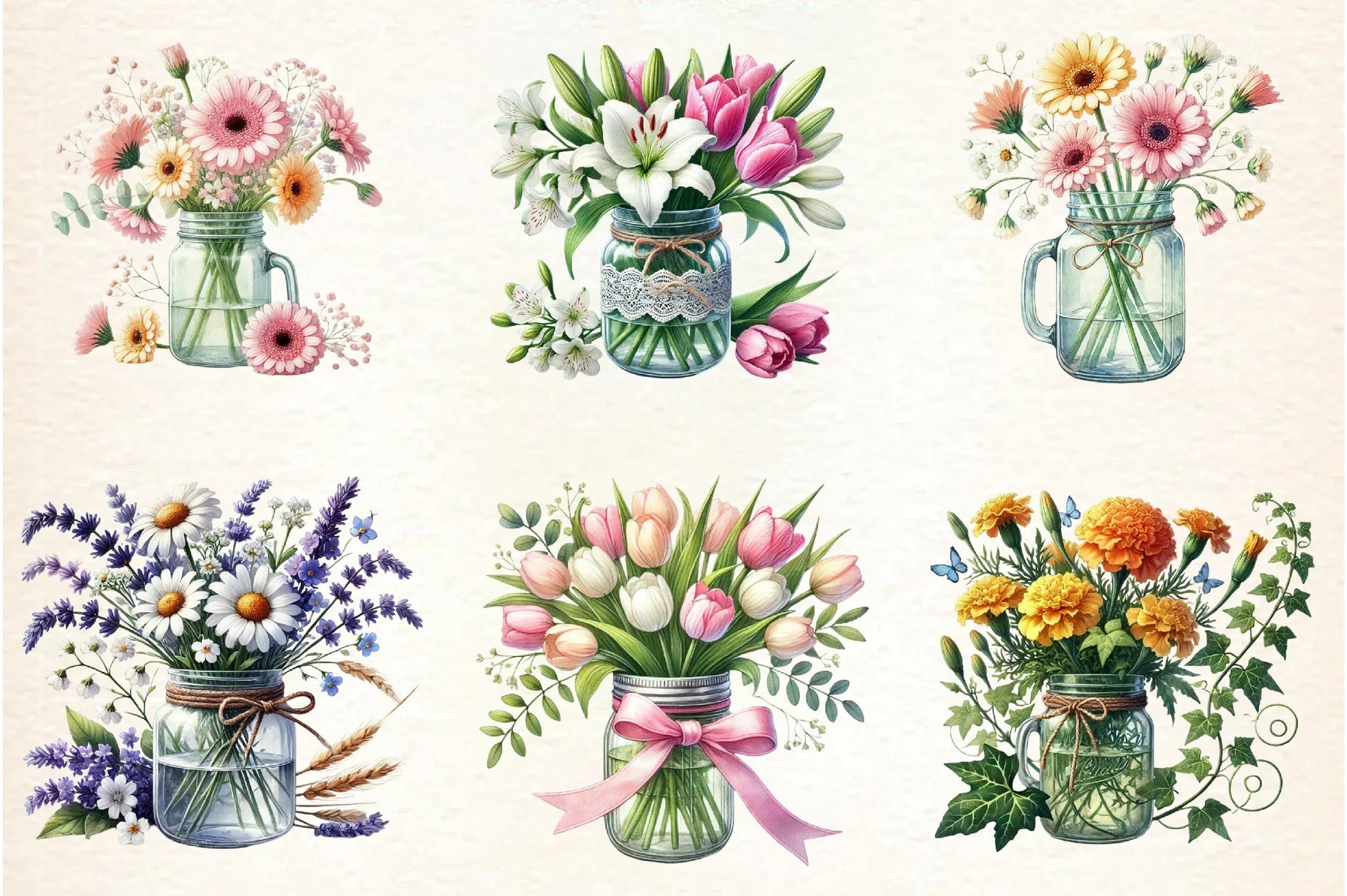 Spring Flower Bouquets in Jars Clipart Bundle - CraftNest - Digital Crafting and Art