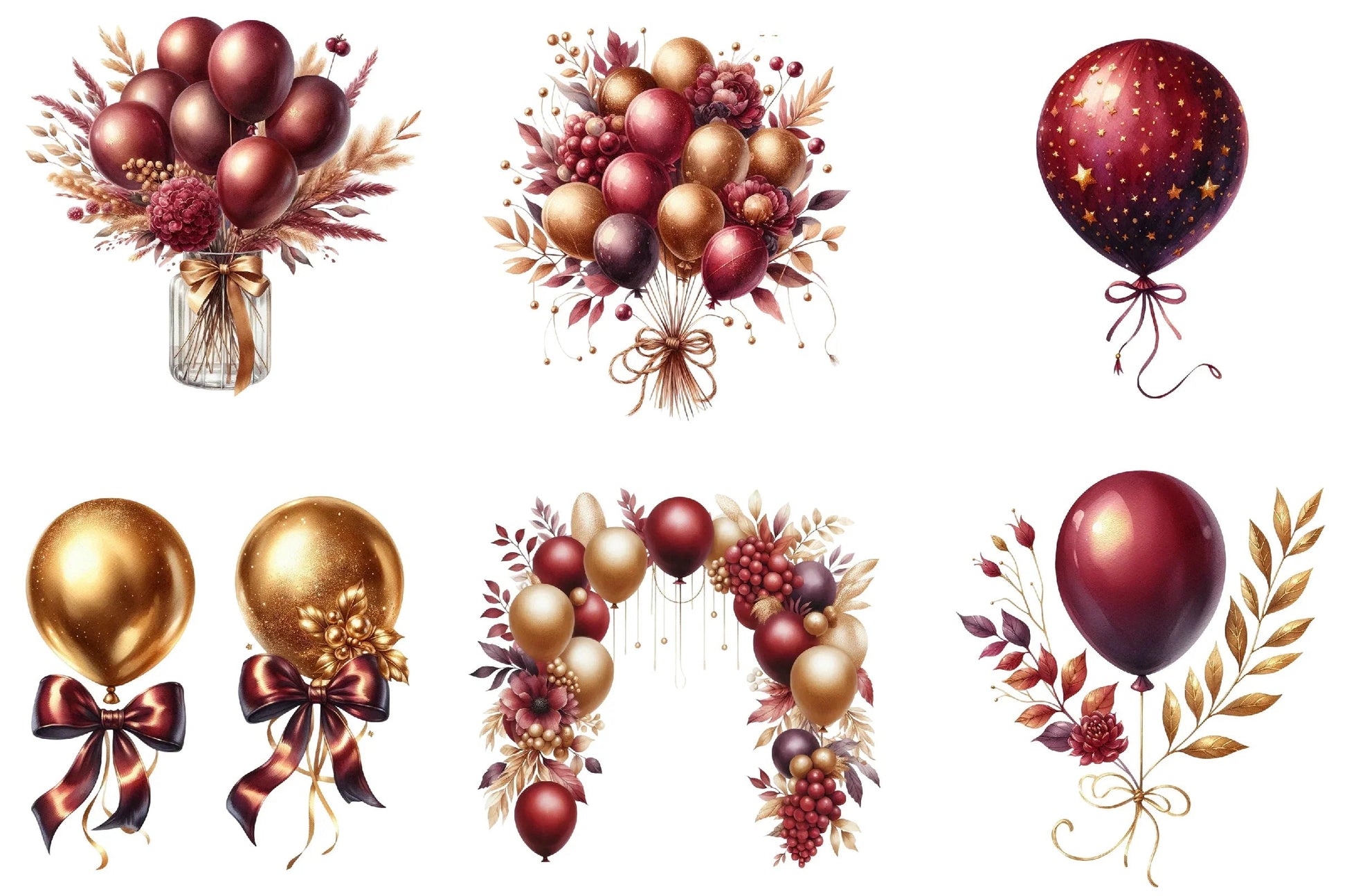 Burgundy and Gold Balloons Clipart Bundle - CraftNest - Digital Crafting and Art