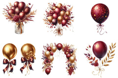 Burgundy and Gold Balloons Clipart Bundle - CraftNest - Digital Crafting and Art