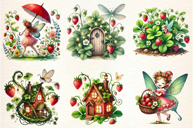 Spring Strawberry Fairy Garden Clipart Bundle - CraftNest - Digital Crafting and Art