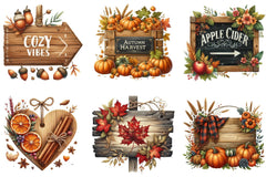 Autumn Wooden Signs Clipart Bundle - CraftNest - Digital Crafting and Art
