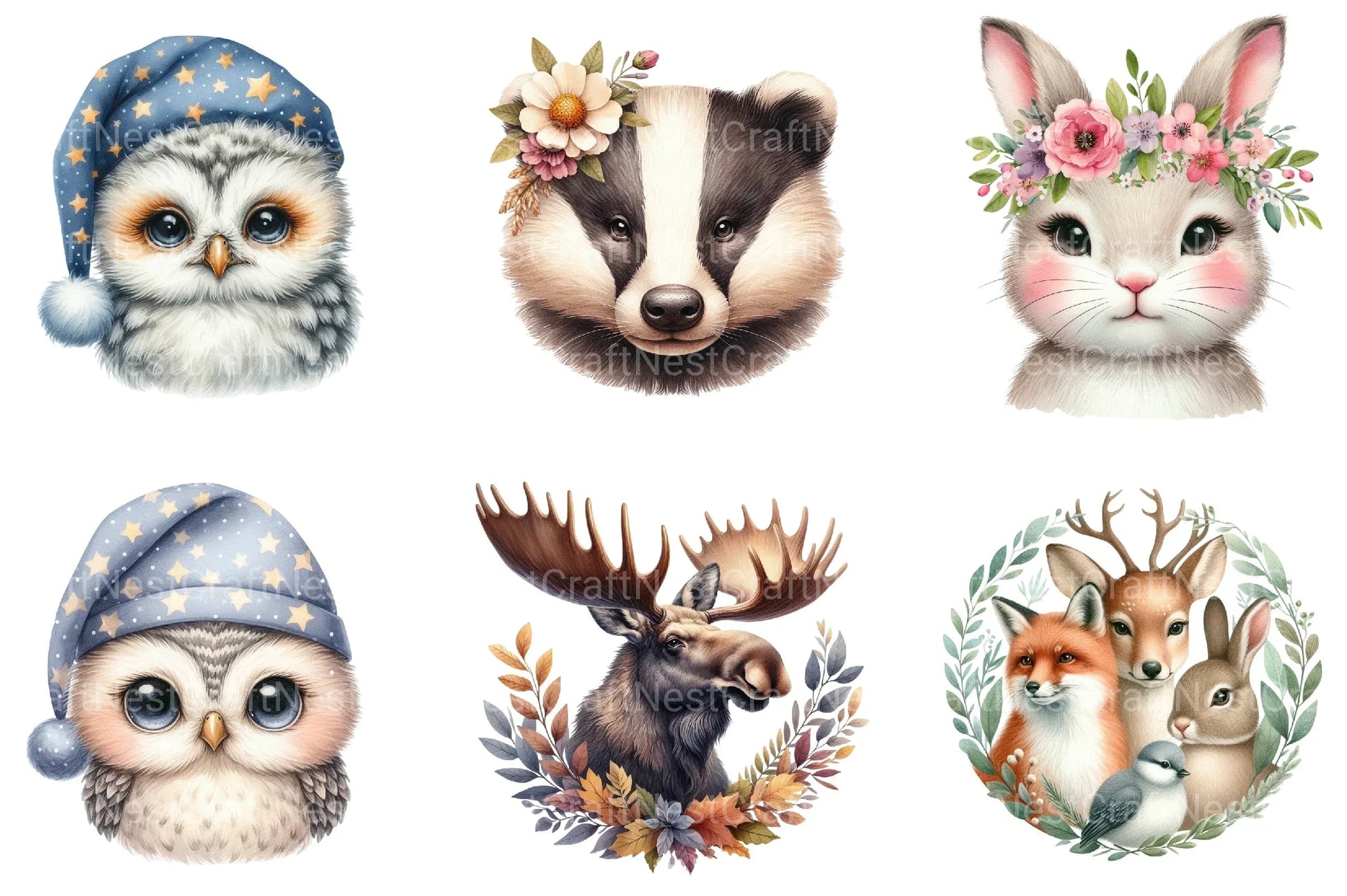 Woodland Animals Portrait Clipart Bundle - CraftNest - Digital Crafting and Art