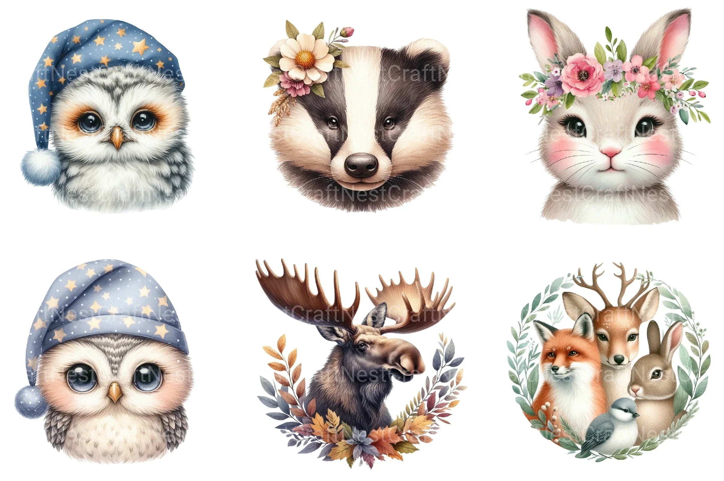 Woodland Animals Portrait Clipart Bundle - CraftNest - Digital Crafting and Art