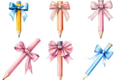 Coquette School Pencil Bow Clipart Bundle - CraftNest - Digital Crafting and Art