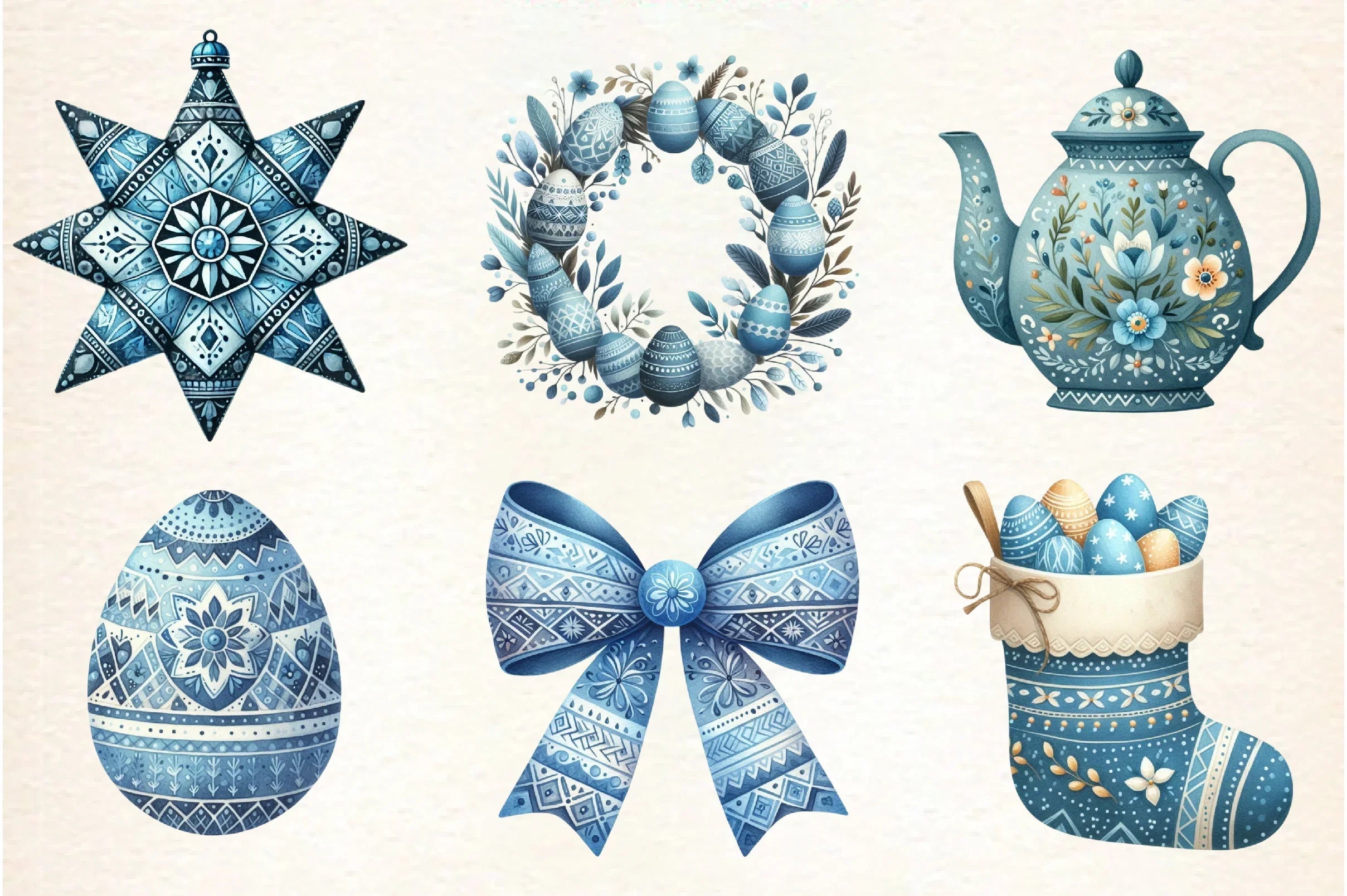 Blue Nordic Easter Clipart Bundle - CraftNest - Digital Crafting and Art