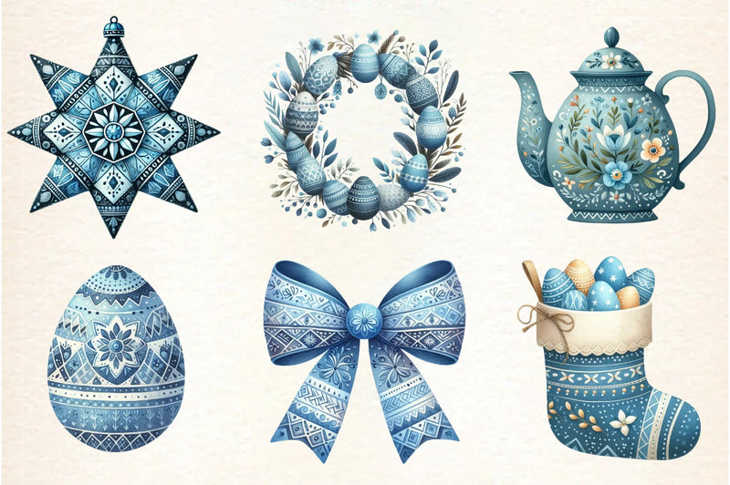 Blue Nordic Easter Clipart Bundle - CraftNest - Digital Crafting and Art