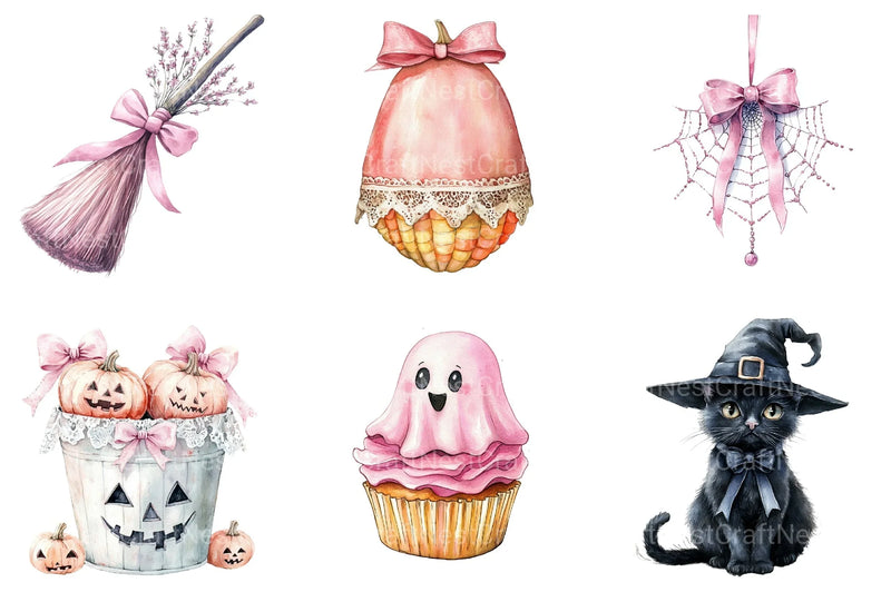 Pink Coquette Bow Halloween Clipart Bundle - CraftNest - Digital Crafting and Art