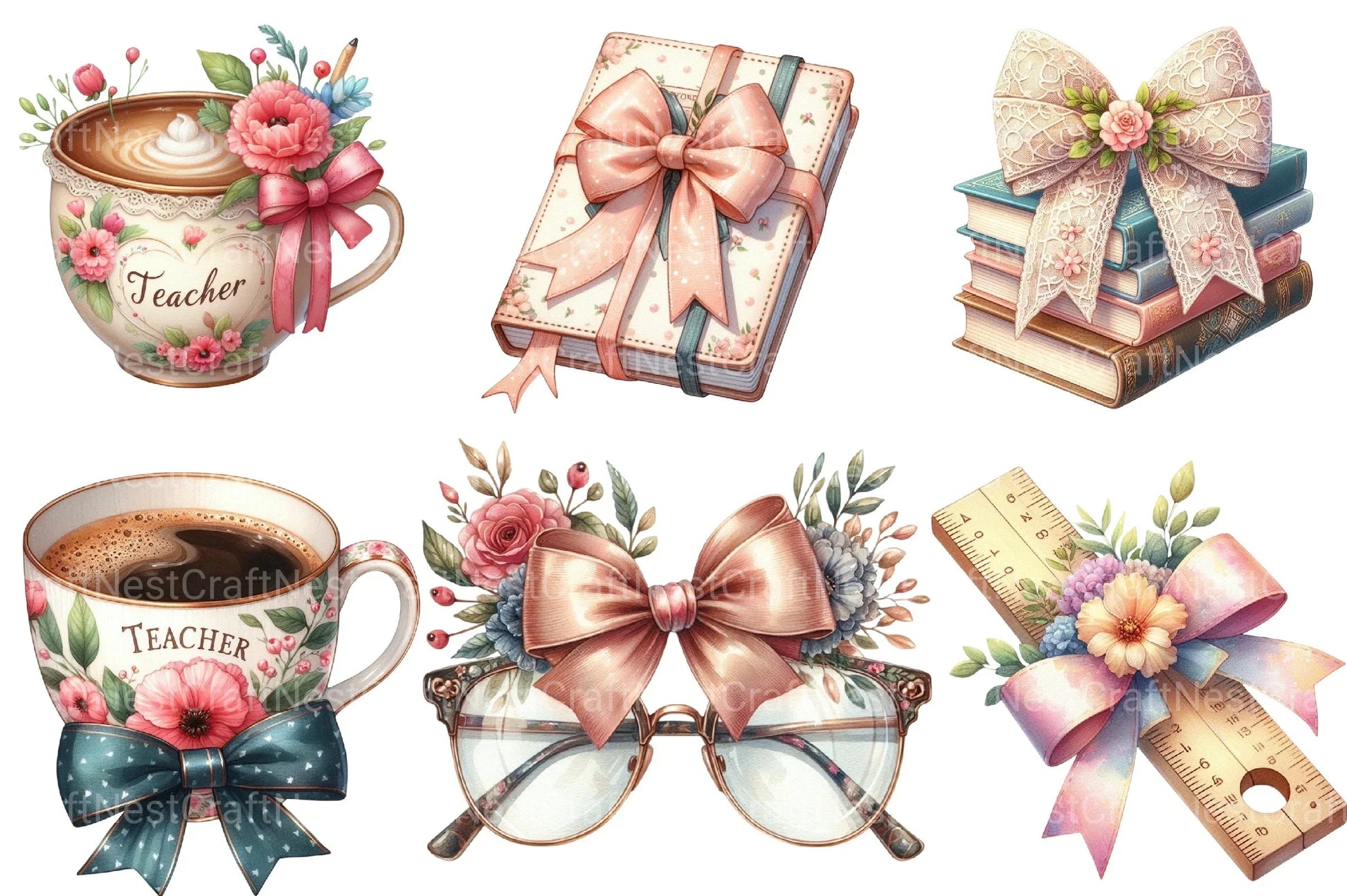 Teacher Coquette Bows Clipart Bundle - CraftNest - Digital Crafting and Art