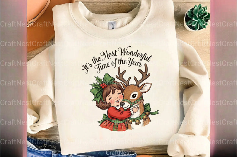 Vintage Christmas Girl with Deer Clipart Bundle - CraftNest - Digital Crafting and Art