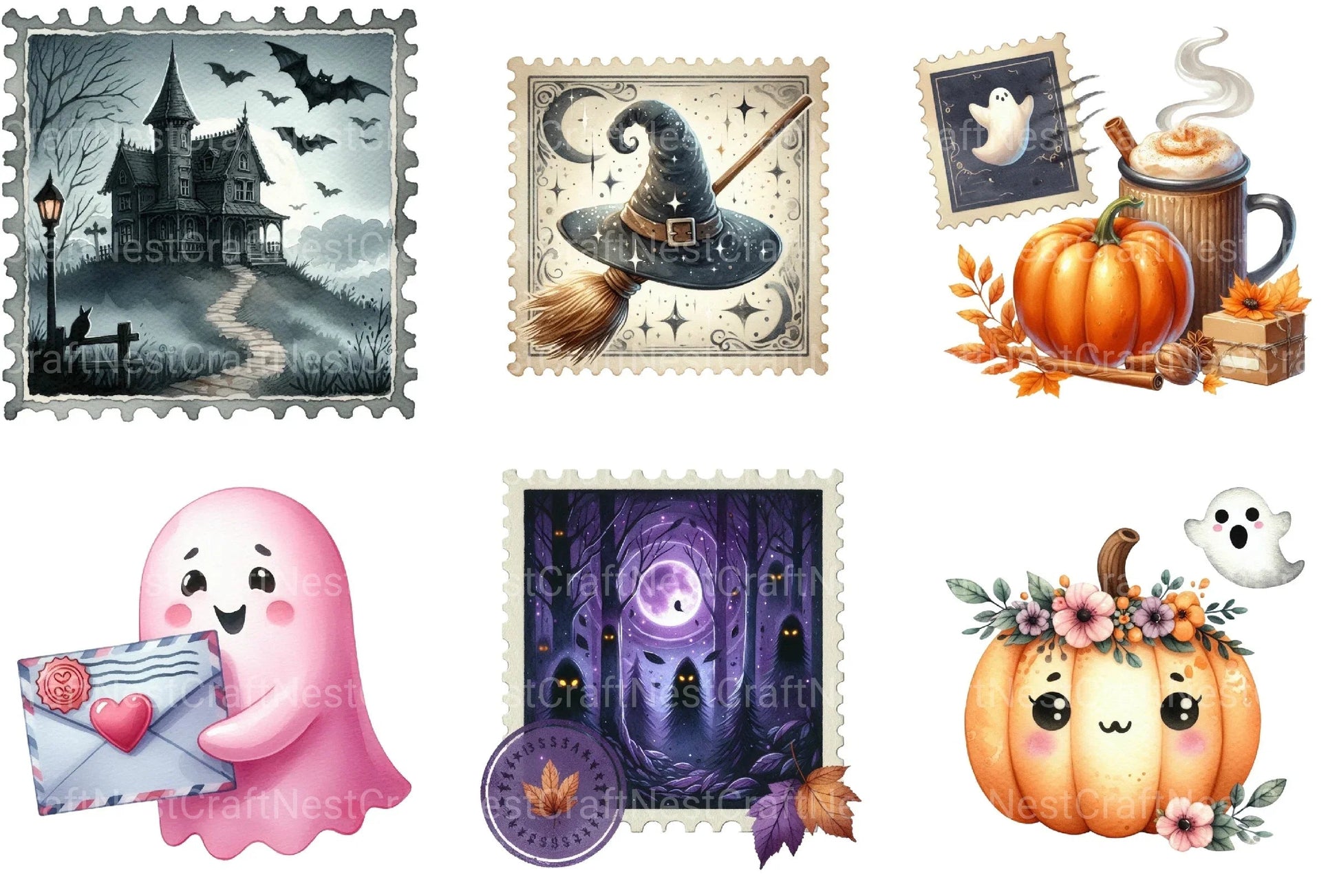 Halloween Postage Stamp Clipart Bundle 1 - CraftNest - Digital Crafting and Art