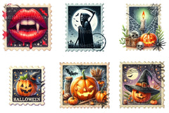 Vintage Halloween Postage Stamp Clipart Bundle - CraftNest - Digital Crafting and Art