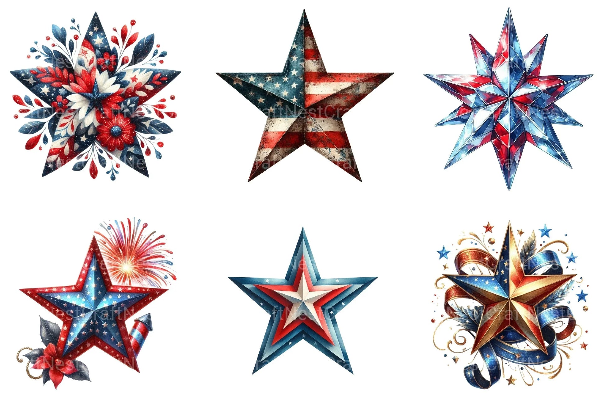 4th of July Star Clipart Bundle 76 - CraftNest - Digital Crafting and Art