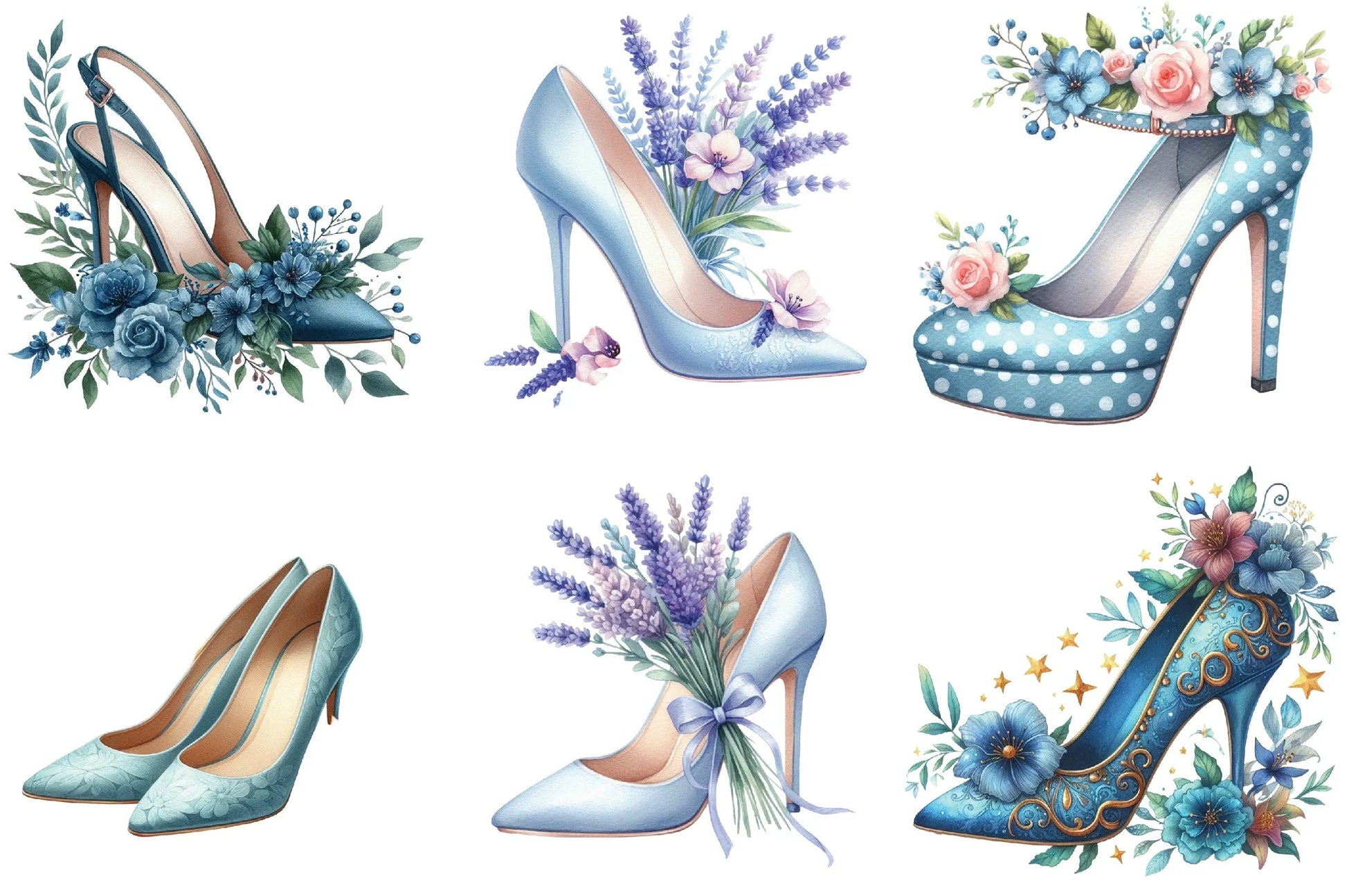 Blue High Heels with Floral Clipart Bundle - CraftNest - Digital Crafting and Art