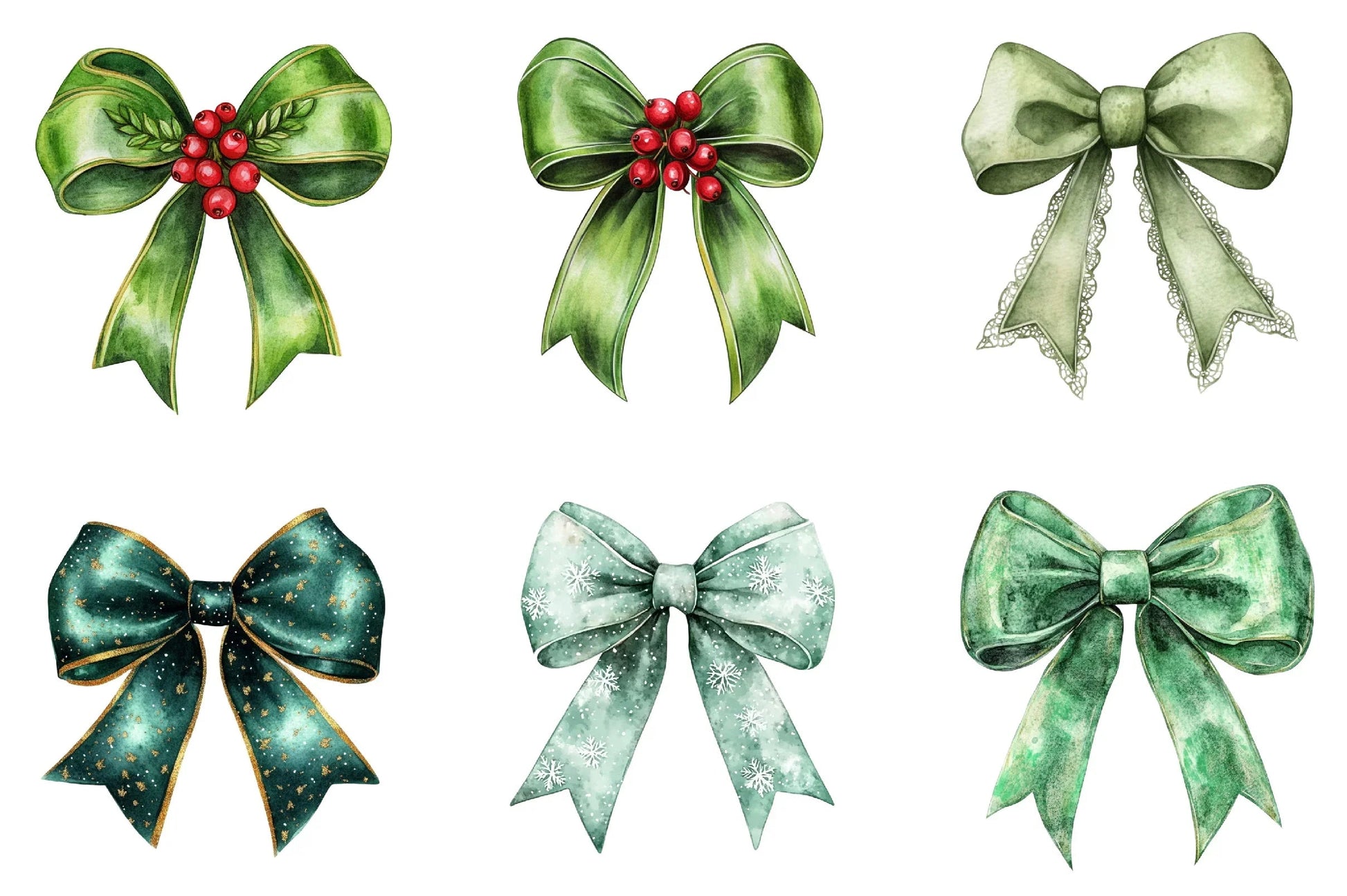Green Coquette Christmas Bow Clipart Bundle - CraftNest - Digital Crafting and Art