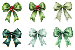 Green Coquette Christmas Bow Clipart Bundle - CraftNest - Digital Crafting and Art