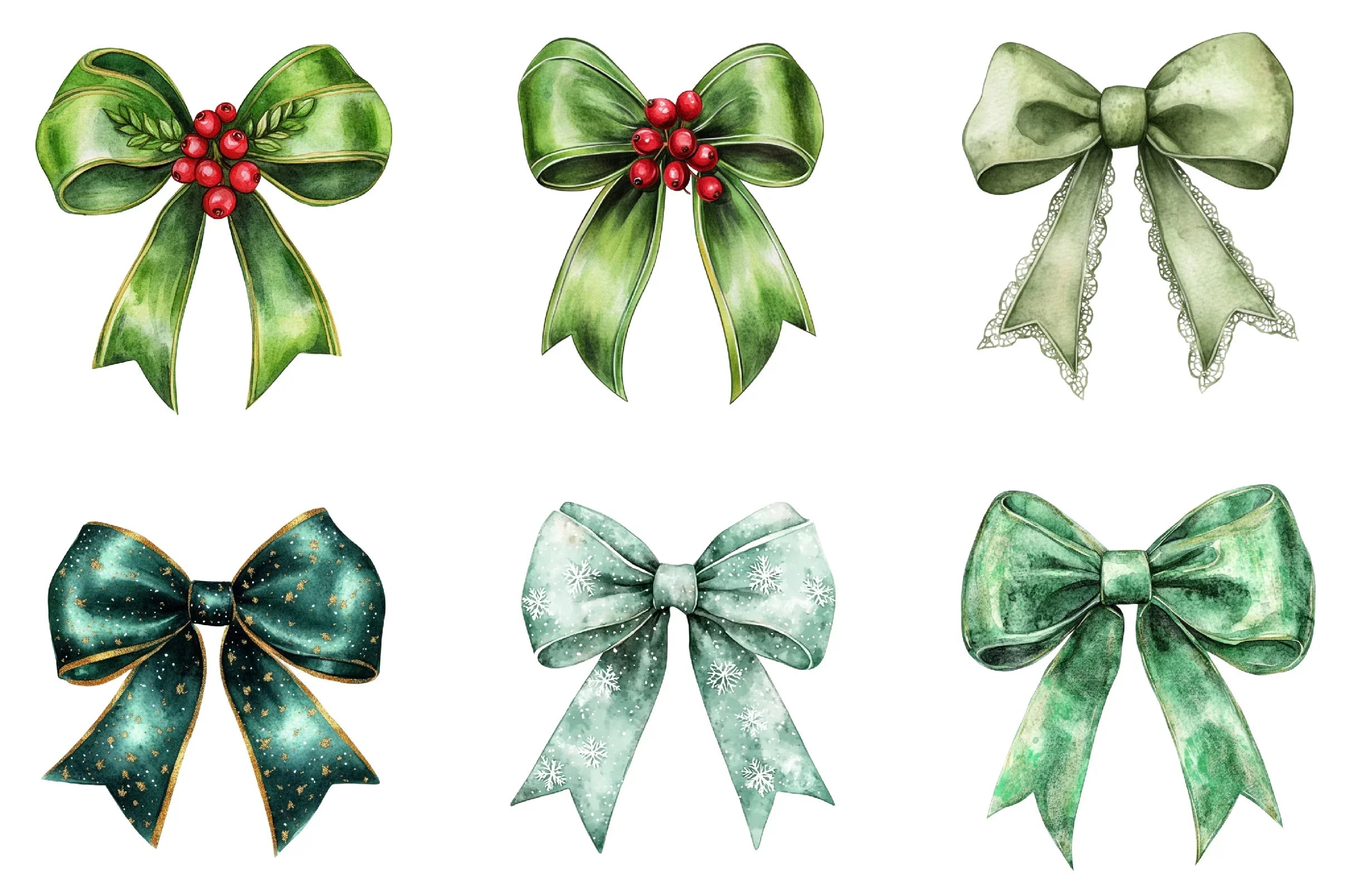 Green Coquette Christmas Bow Clipart Bundle - CraftNest - Digital Crafting and Art