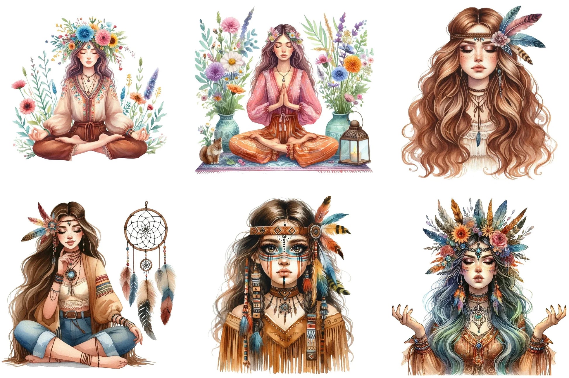 Tribal Boho Girl Clipart Bundle - CraftNest - Digital Crafting and Art