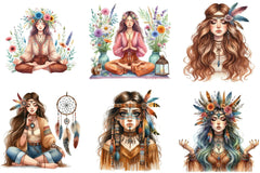 Tribal Boho Girl Clipart Bundle - CraftNest - Digital Crafting and Art