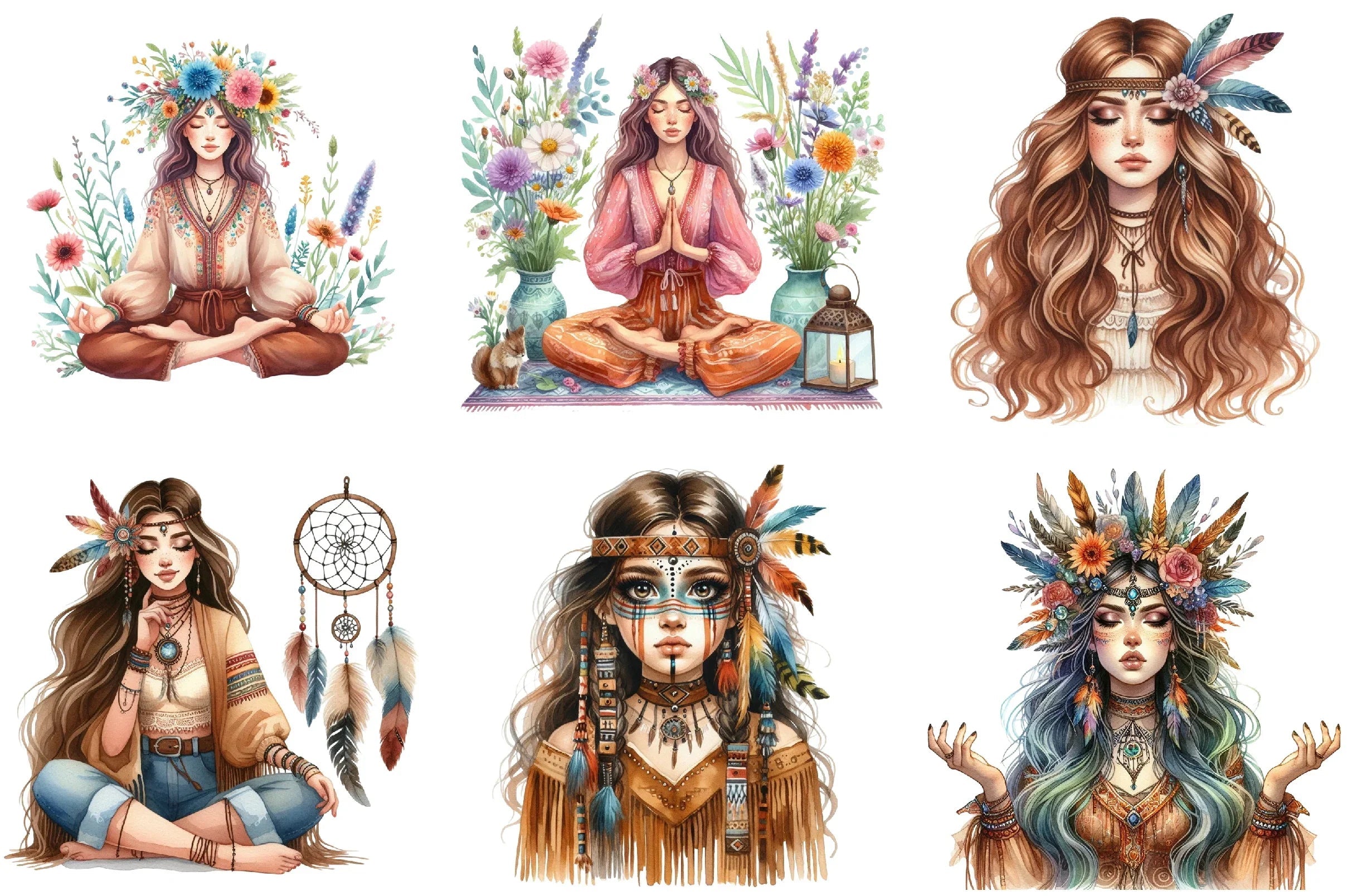 Tribal Boho Girl Clipart Bundle - CraftNest - Digital Crafting and Art