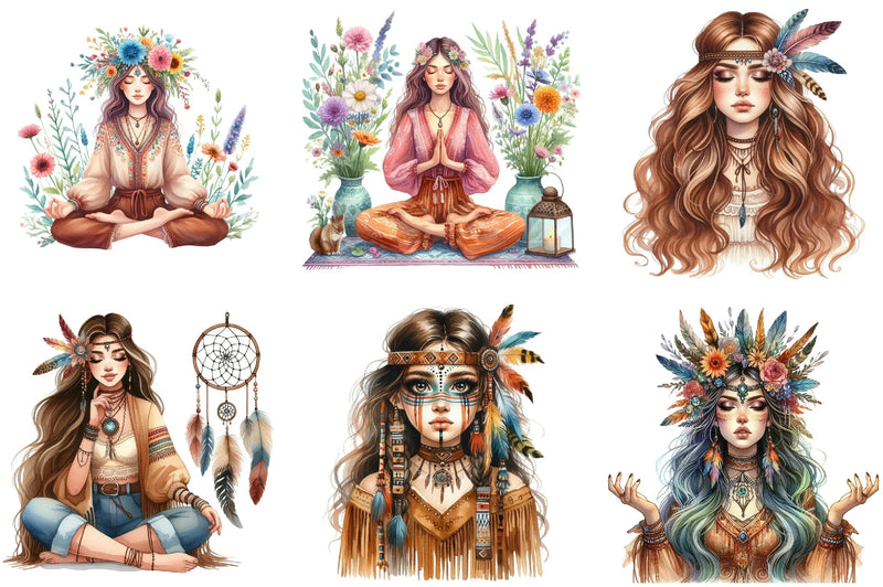 Tribal Boho Girl Clipart Bundle - CraftNest - Digital Crafting and Art