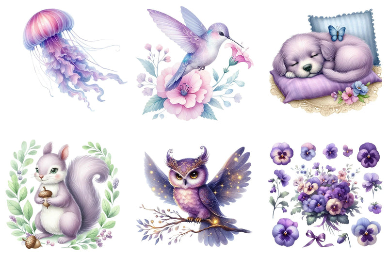Purple Summer Animals Clipart Bundle - CraftNest - Digital Crafting and Art
