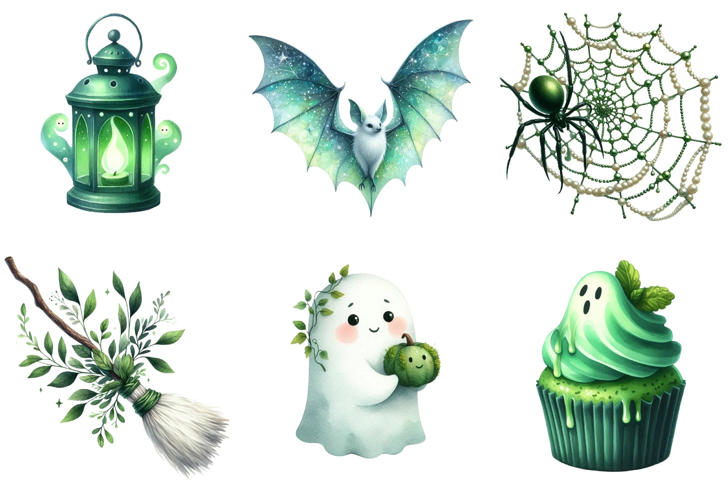 Green & White Halloween Clipart Bundle - CraftNest - Digital Crafting and Art