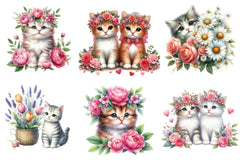 Floral Cute Cat Clipart Bundle - CraftNest - Digital Crafting and Art