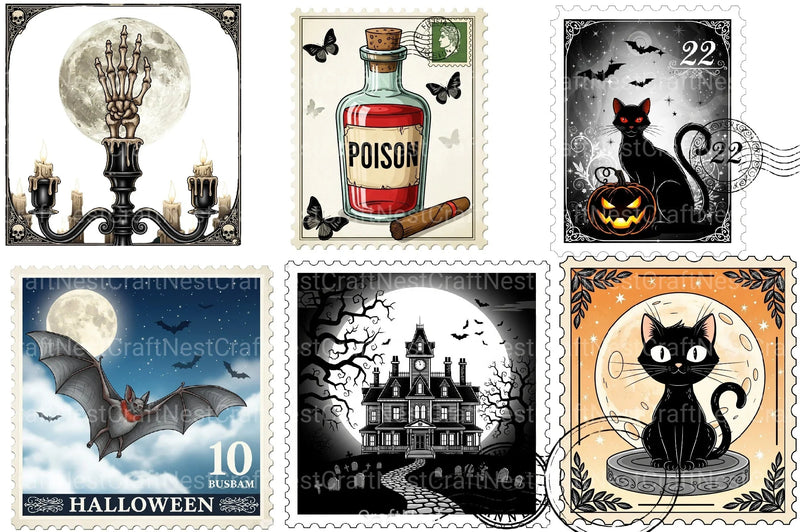 Halloween Postage Stamp Clipart Bundle 2 - CraftNest - Digital Crafting and Art