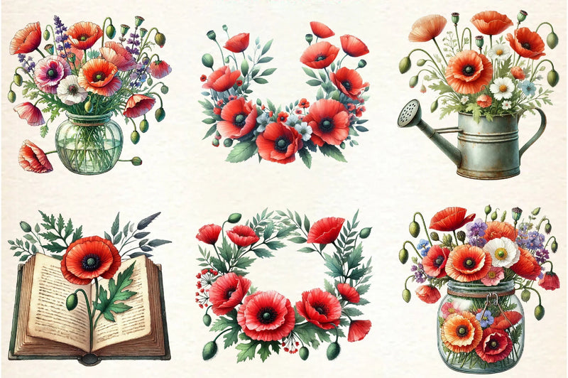 Spring Meadow Poppies Clipart Bundle - CraftNest - Digital Crafting and Art