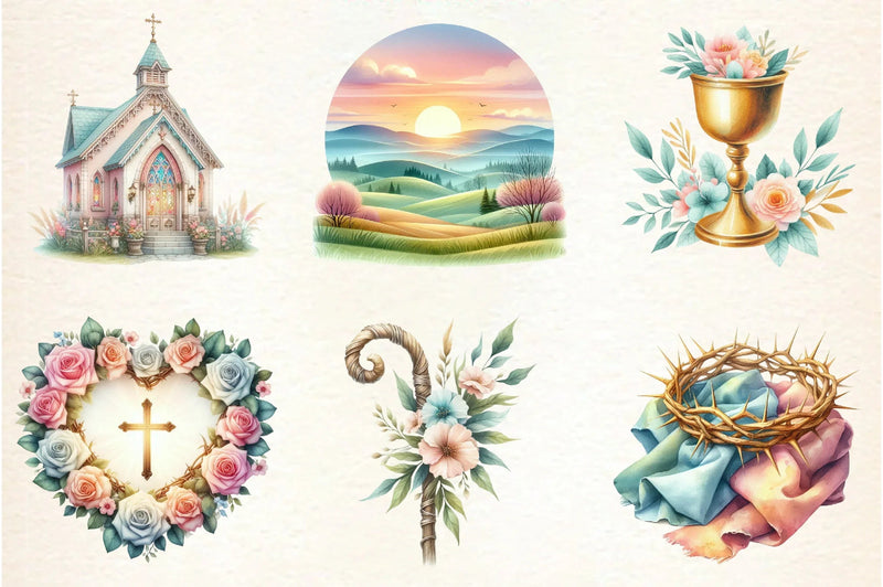 Pastel Christian Easter Clipart Bundle - CraftNest - Digital Crafting and Art