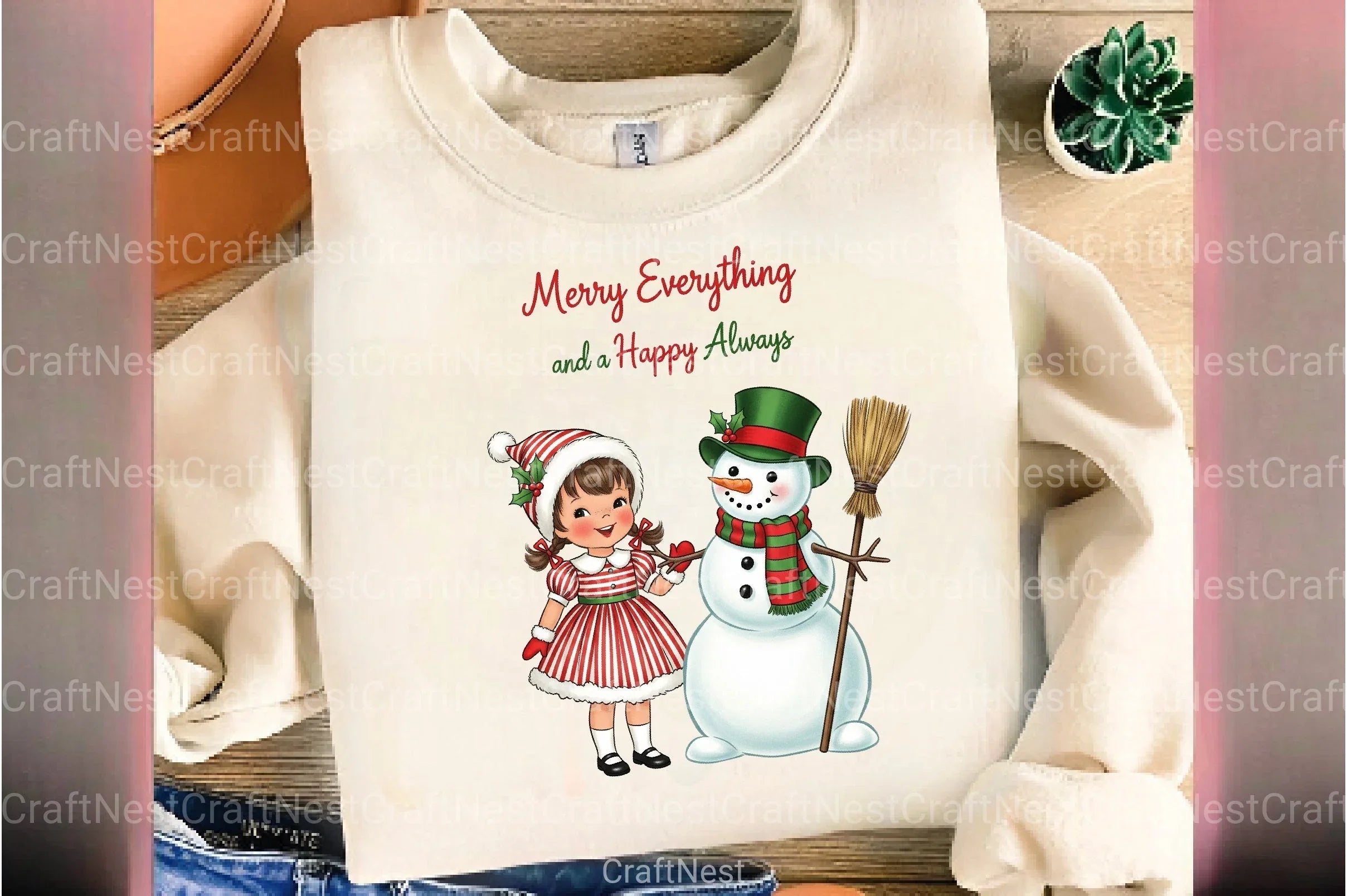 Vintage Christmas Girl & Snowman Clipart Bundle - CraftNest - Digital Crafting and Art