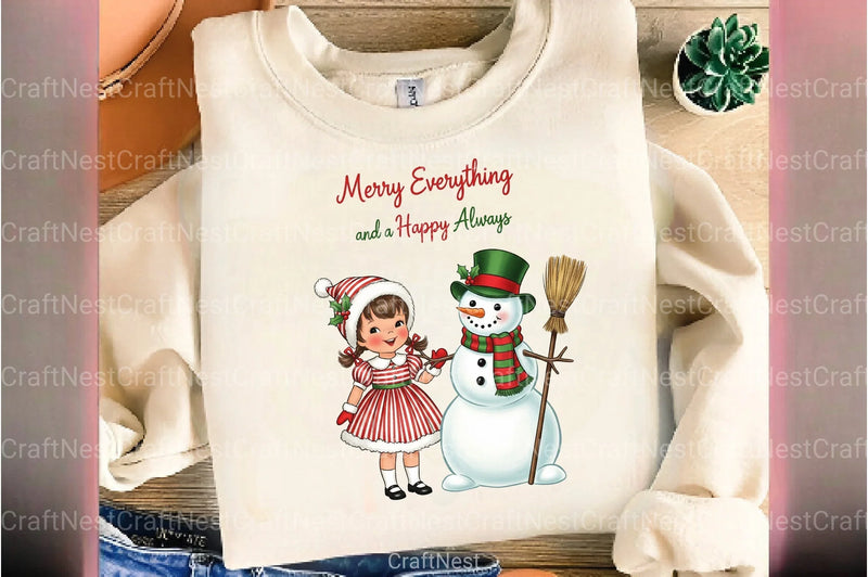 Vintage Christmas Girl & Snowman Clipart Bundle - CraftNest - Digital Crafting and Art