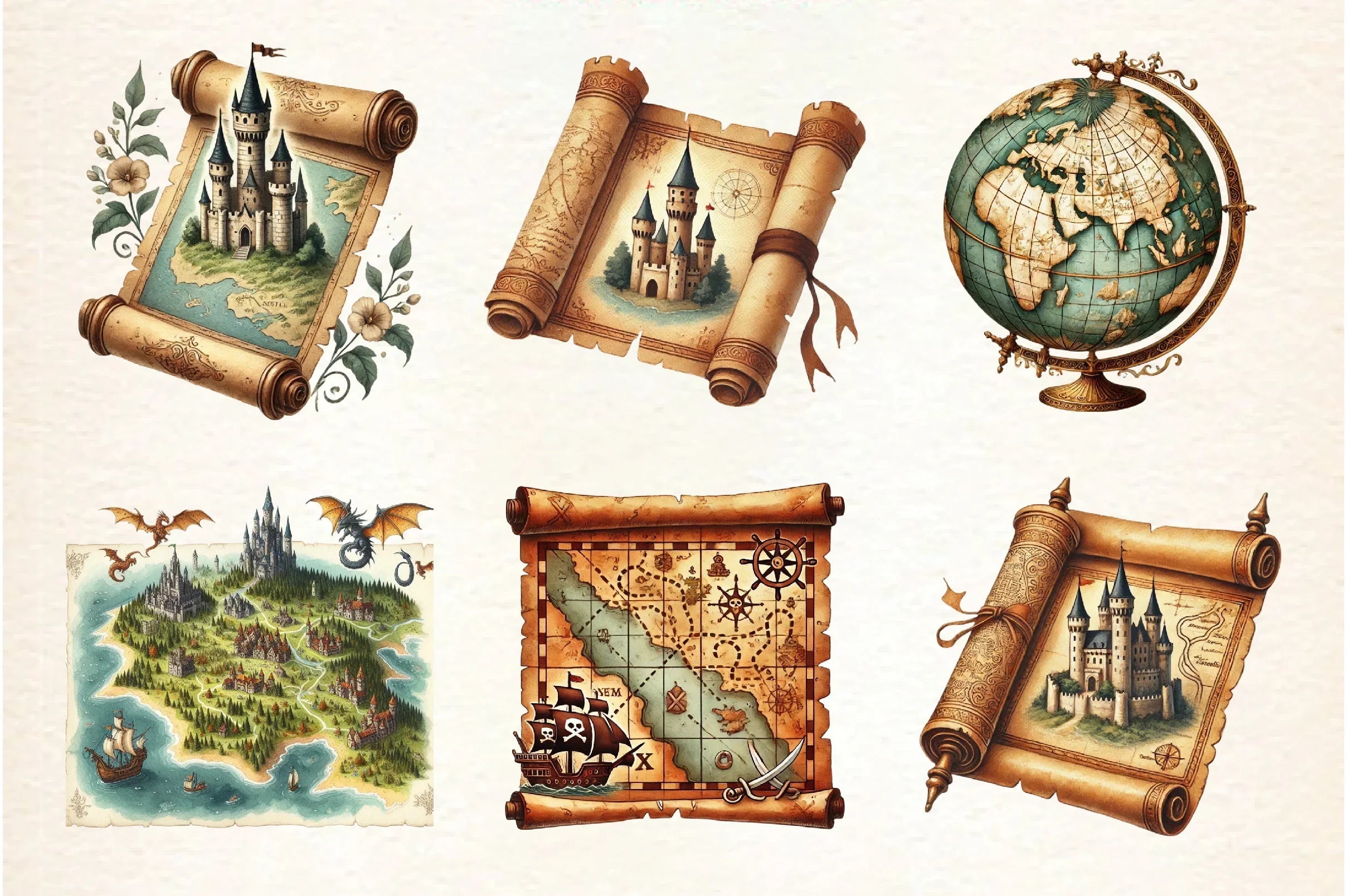 Vintage Map Designs Clipart Bundle - CraftNest - Digital Crafting and Art