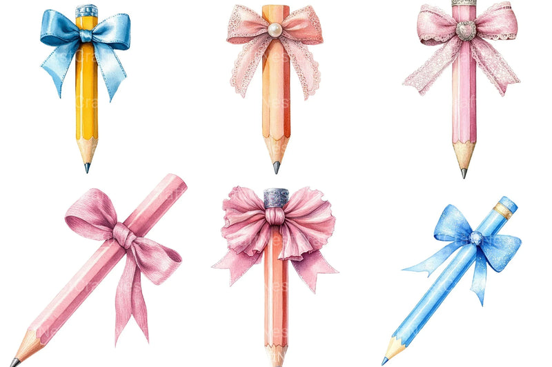 Coquette School Pencil Bow Clipart Bundle 36 - CraftNest - Digital Crafting and Art