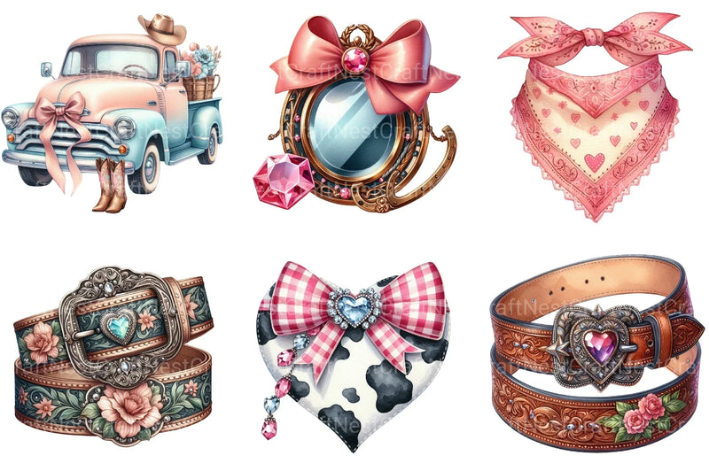 Coquette Cowgirl Clipart Bundle - Western Theme - CraftNest - Digital Crafting and Art