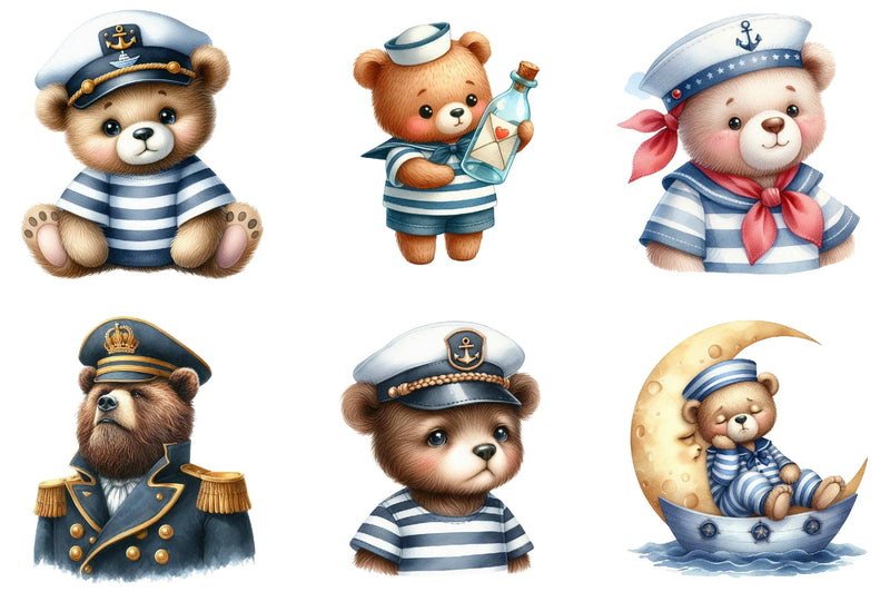 Bear Sailor Nautical Clipart Bundle - CraftNest - Digital Crafting and Art