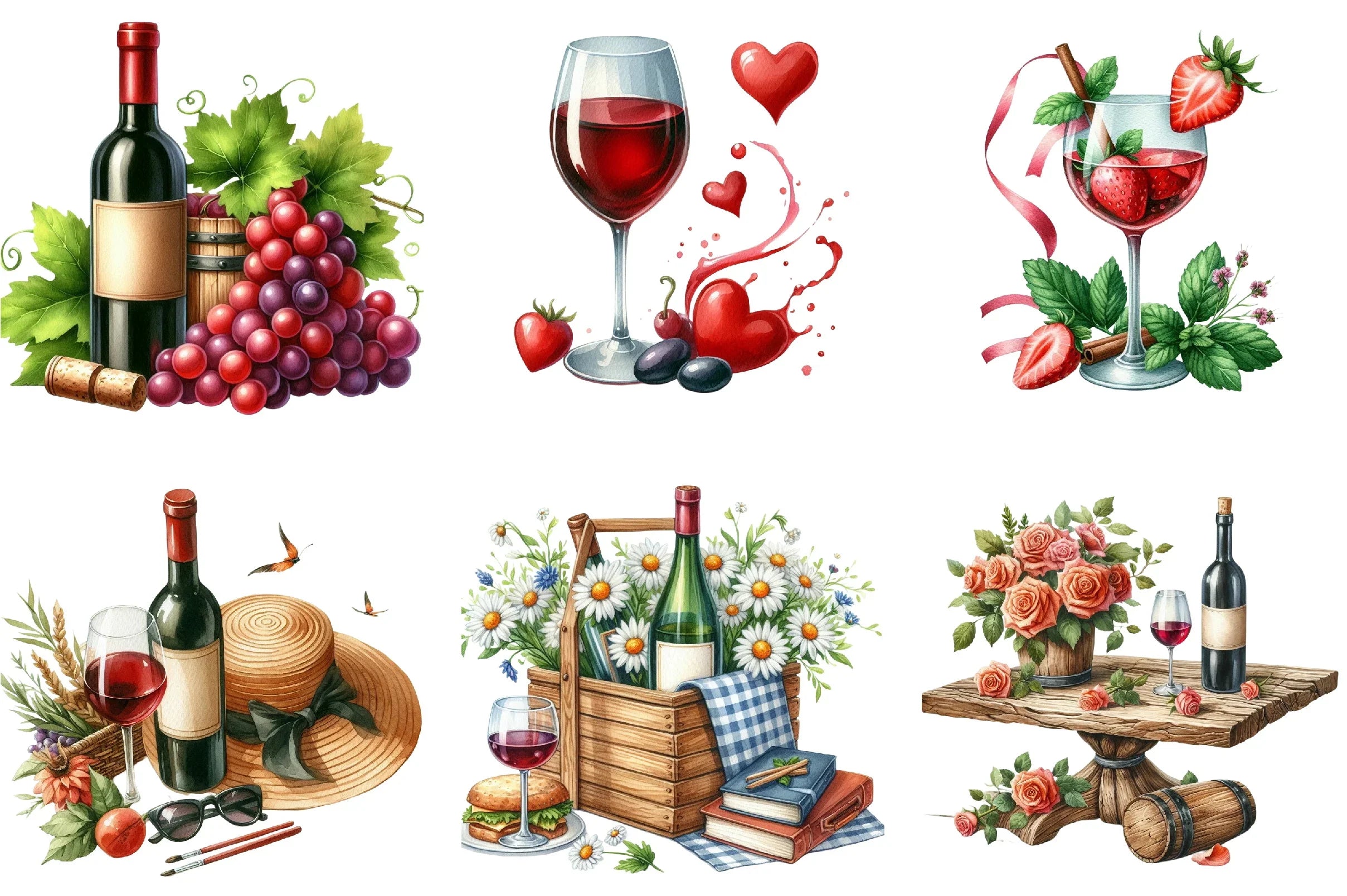 Summer Red Wine Clipart Bundle - CraftNest - Digital Crafting and Art