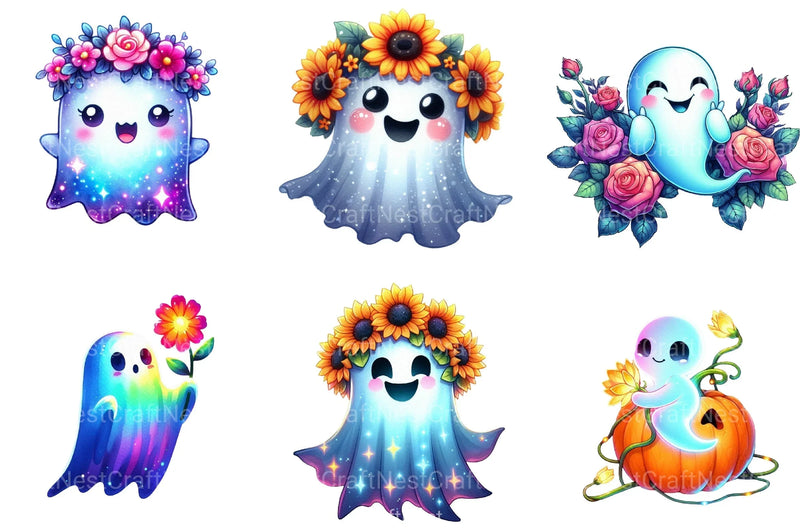 Neon Garden Ghost Halloween Clipart Bundle 33 - CraftNest - Digital Crafting and Art