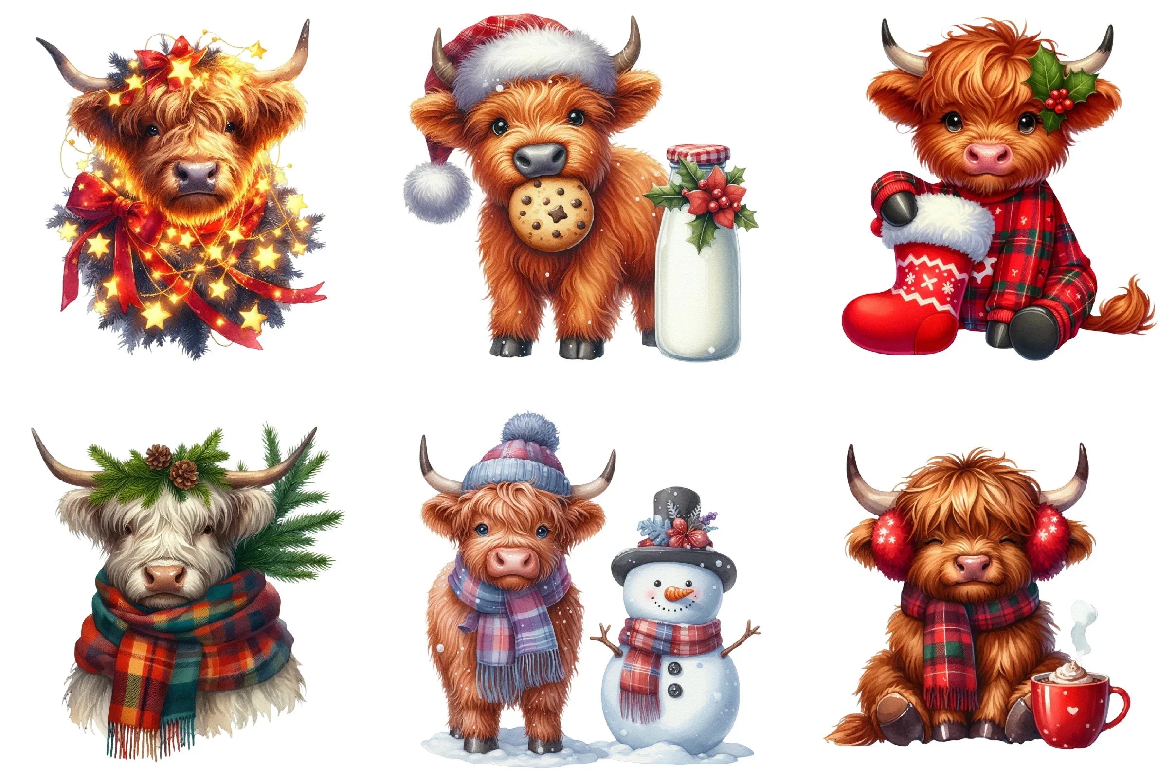 Christmas Highland Cow Clipart Bundle - CraftNest - Digital Crafting and Art