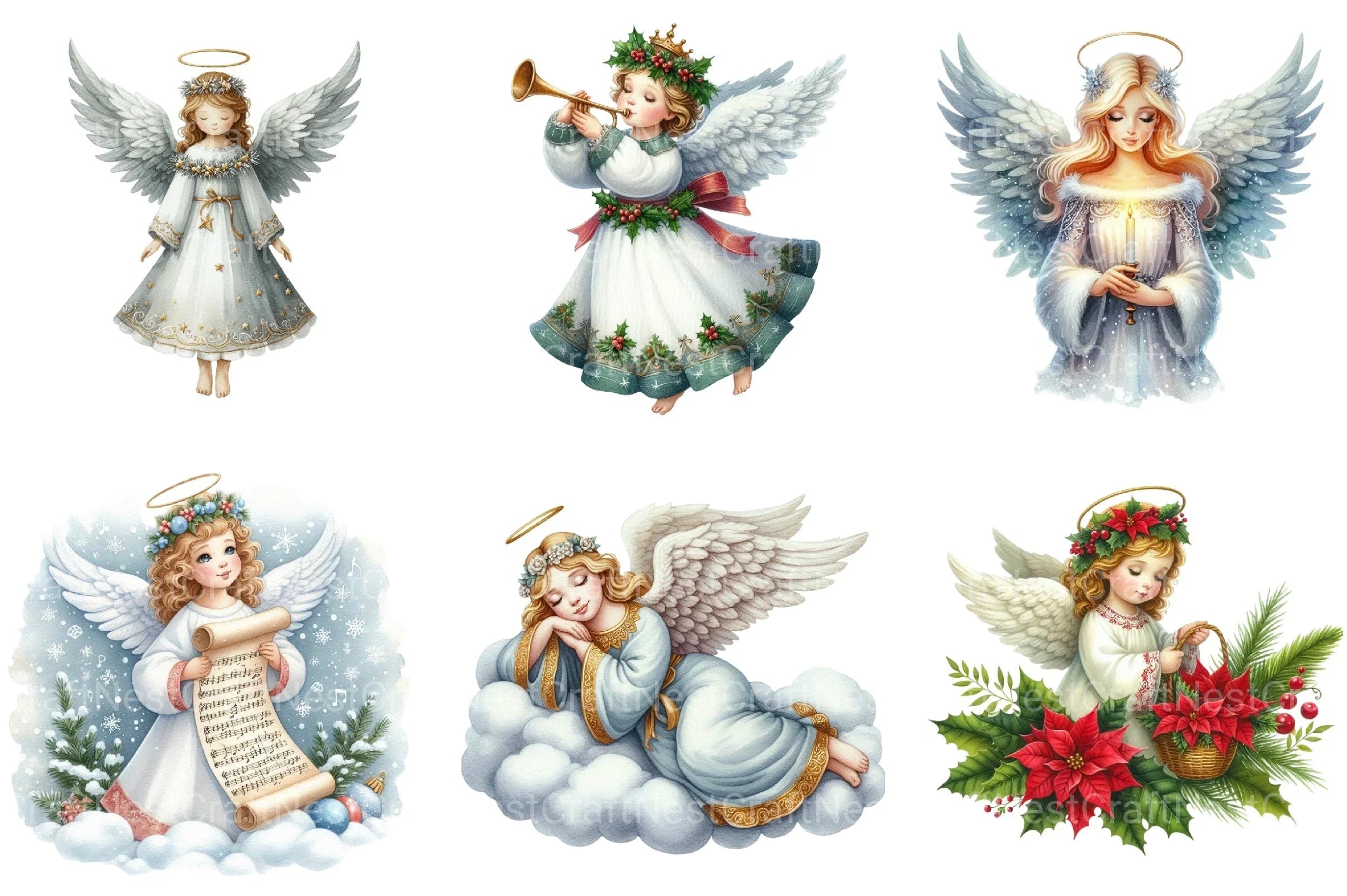 Vintage Christmas Angel Clipart Bundle 4 - CraftNest - Digital Crafting and Art